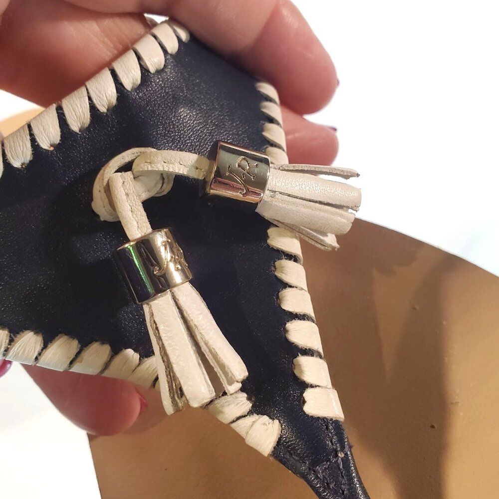 EUC Jack Rogers Alana Tassel Thong Sandal Navy White Leather Women's Size 8.5M - Picture 7 of 10
